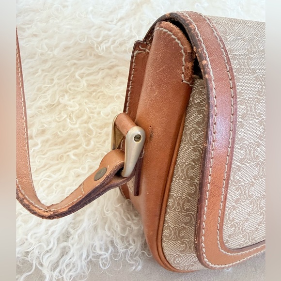 Celine Brown & Beige macadam Leather Trim Crossbody Bag - Picture 8 of 15